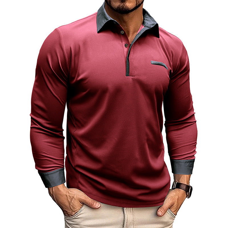 Men's Turn-Down Collar Pique Knit Long Sleeve Polo Base Layer Casual Polo Shirt Henley Top