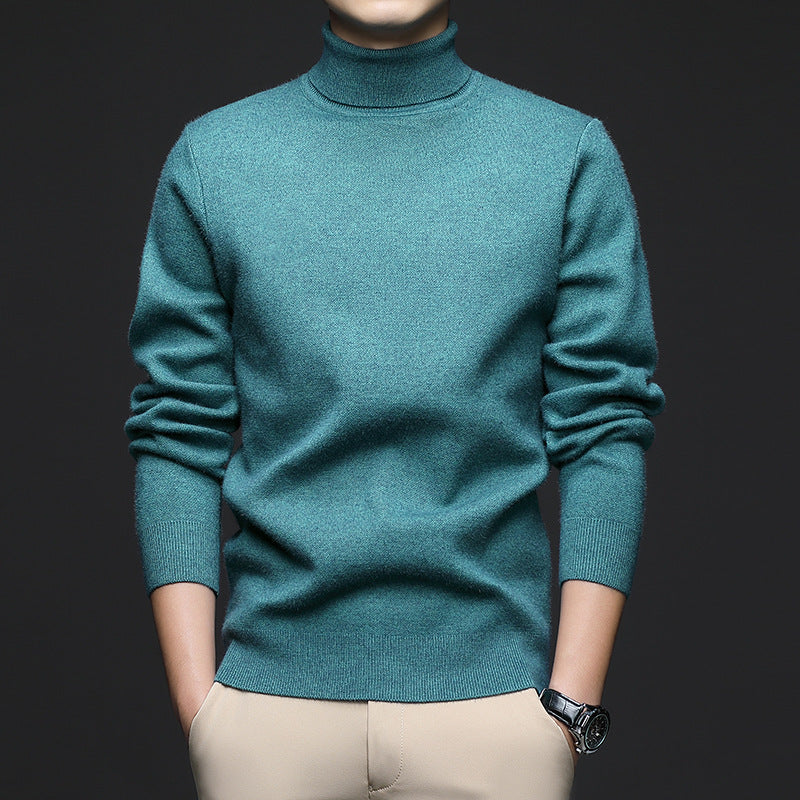 Thickened High-Neck Sweater for Men – Mid-Age & Youth Knitwear with Wool Blend Base Layer