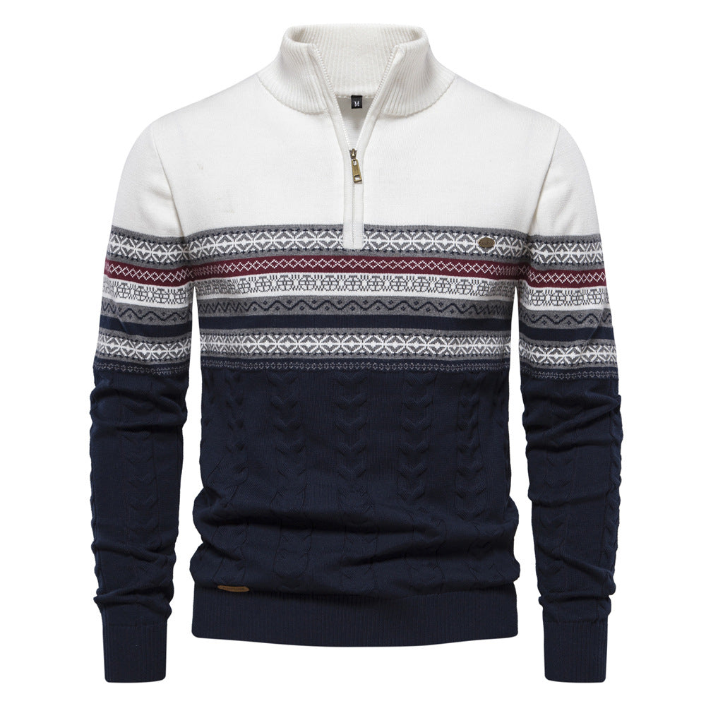 New Trendy Stand Collar Men's Sweater Half-Zip Knit Premium Versatile Men's Wear