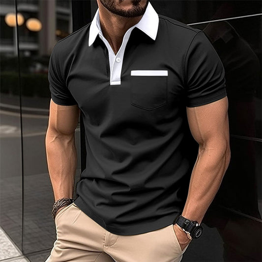 New Men's Business Casual Sport Pocket Short Sleeve Turn-Down Collar Polo Shirt Breathable