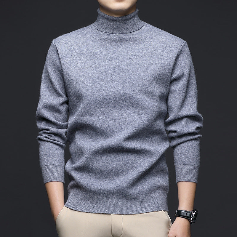 Thickened High-Neck Sweater for Men – Mid-Age & Youth Knitwear with Wool Blend Base Layer