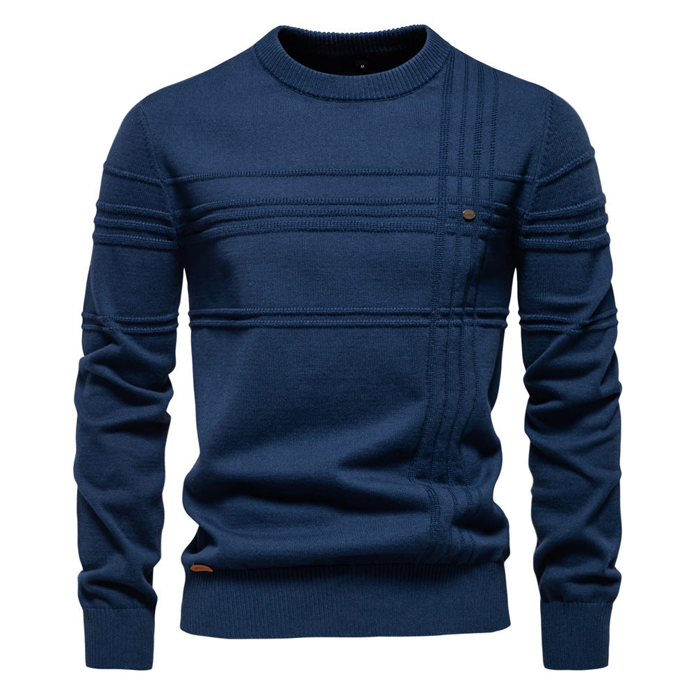 New Men's Round Neck Pullover High-Quality Solid Color Knit Sweater