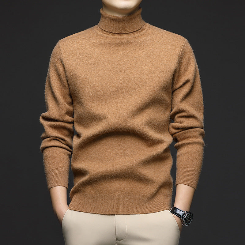 Thickened High-Neck Sweater for Men – Mid-Age & Youth Knitwear with Wool Blend Base Layer