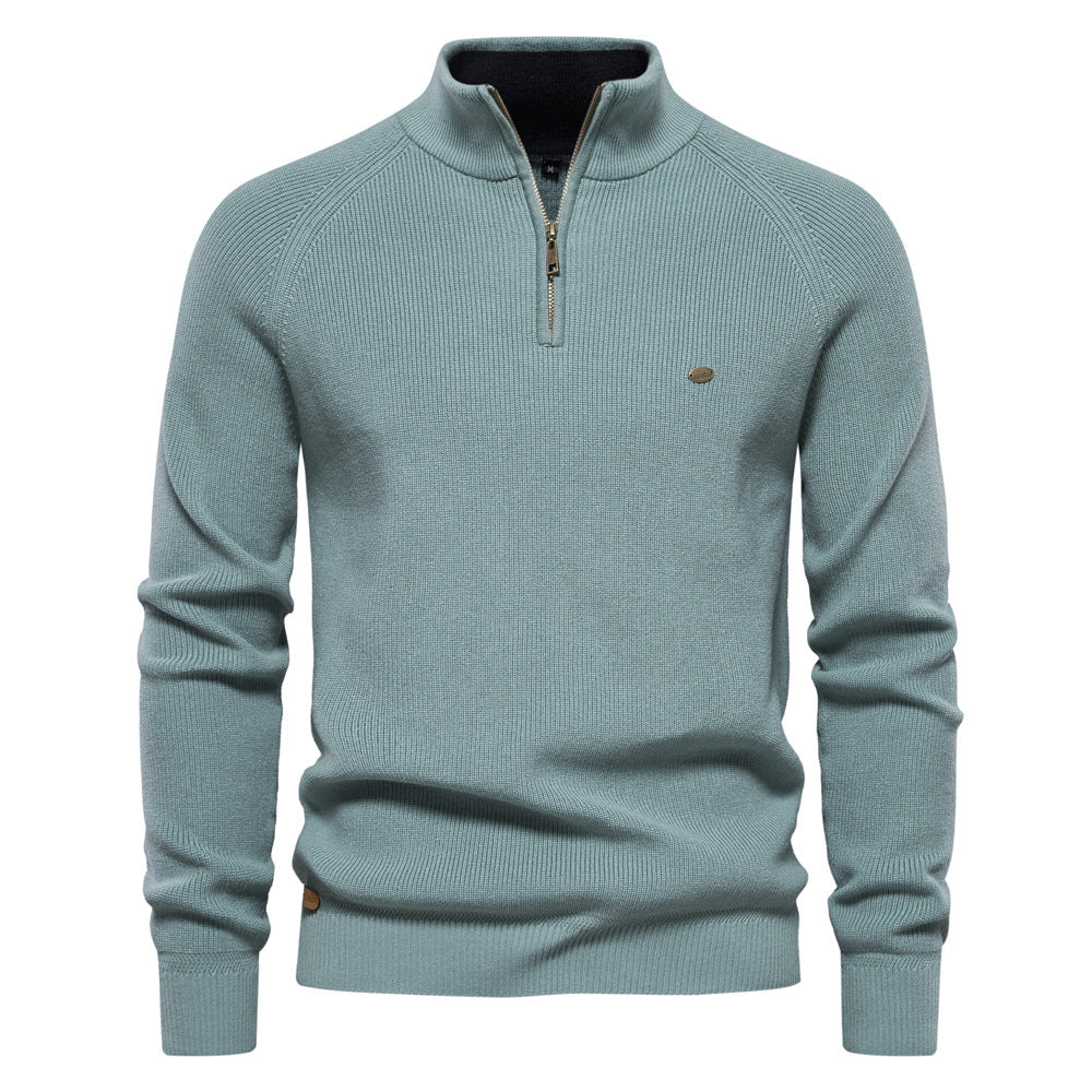 New Men's Long-Sleeve Half-Zip Stand Collar Solid Color Versatile Casual Sweater