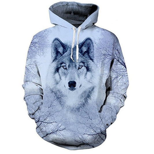 New Men's Autumn Long-Sleeve Hoodie Streetwear Round Neck 3D Wolf Print