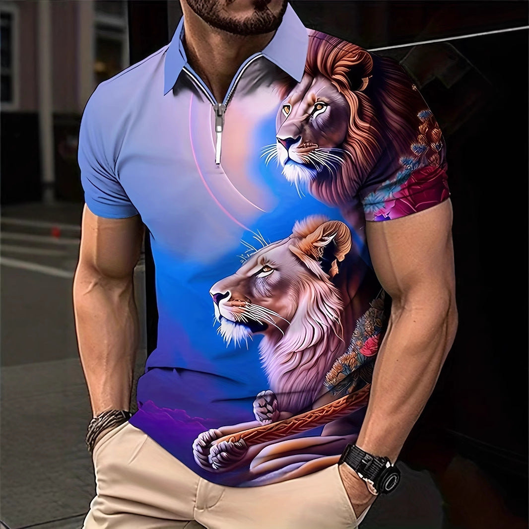 Year Summer Men's Casual Fashion Simple Trendy Style Short Sleeve Polo Shirt Zipper Style