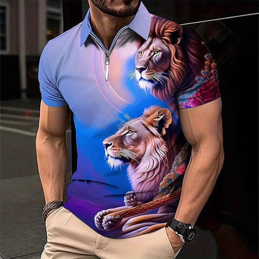 Year Summer Men's Casual Fashion Simple Trendy Style Short Sleeve Polo Shirt Zipper Style