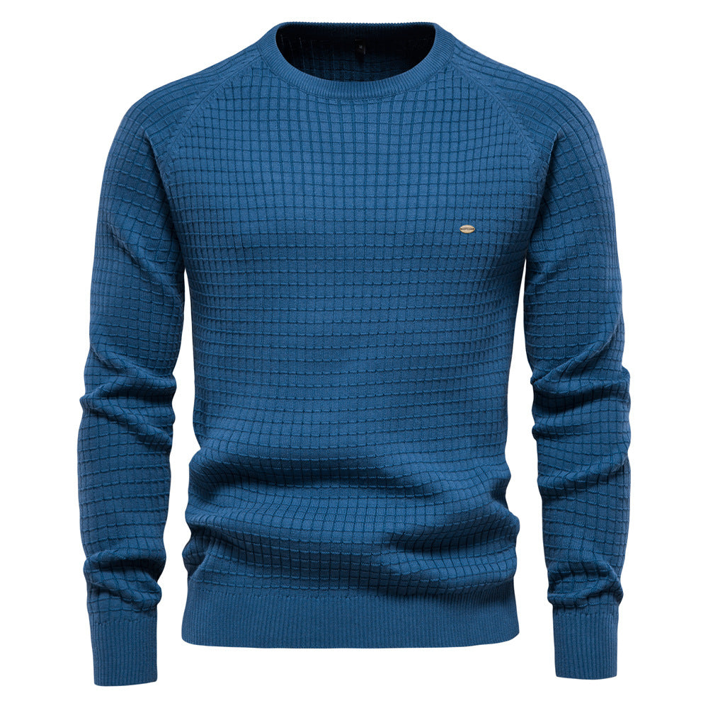 2025 Fall & Winter Men’s Sweater - Solid Color Plaid Pullover Knit Top for Men