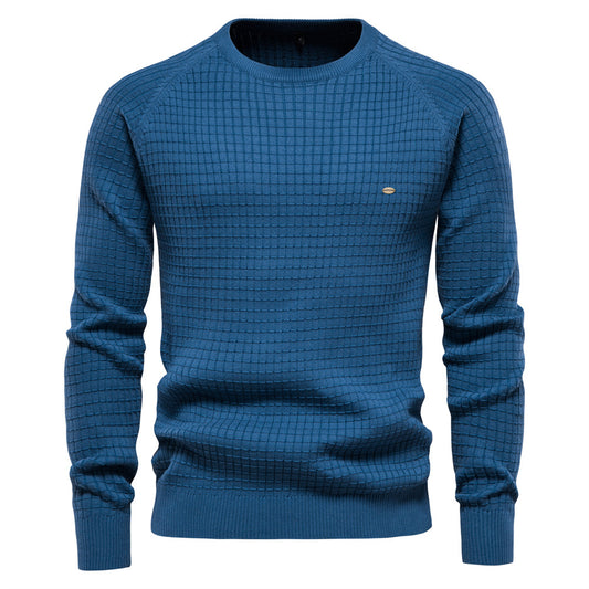 2025 Fall & Winter Men’s Sweater - Solid Color Plaid Pullover Knit Top for Men