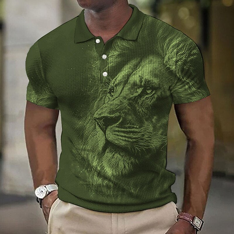 New Large Size Men's Casual Fashion 3D Digital Print Short Sleeve Polo Shirt Men's Button Short Sleeve