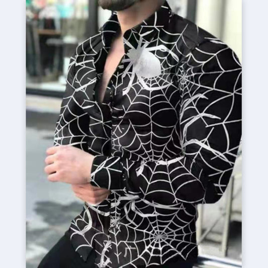 Men's Spring/Autumn Open Front 3D Digital Print Casual Shirt Long Sleeve