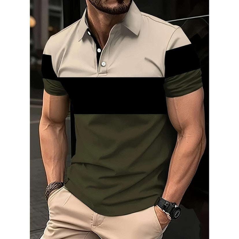 Trendy Men Summer Men's Short Sleeve Polo Shirt Turn-Down Collar Zipper Slim Fit Top T