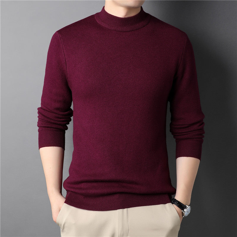 New Men's Solid Color Semi-Turtleneck Slim Fit Sweater for Spring/Autumn – Youth Base Layer Wool Sweater Men's Clothing