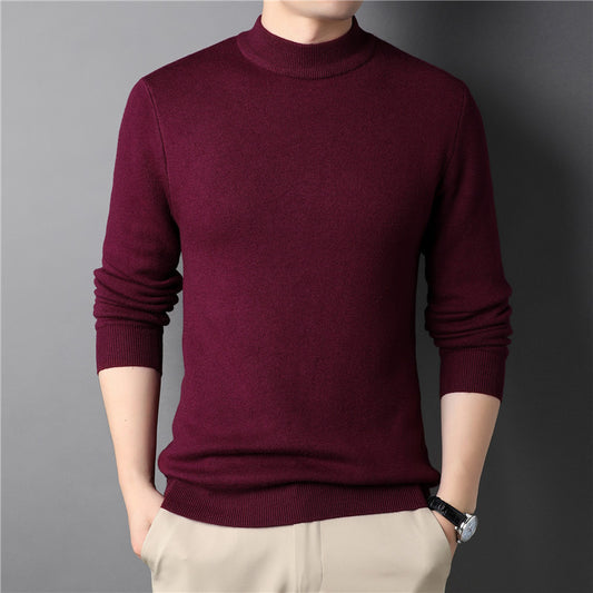 New Men's Solid Color Semi-Turtleneck Slim Fit Sweater for Spring/Autumn – Youth Base Layer Wool Sweater Men's Clothing