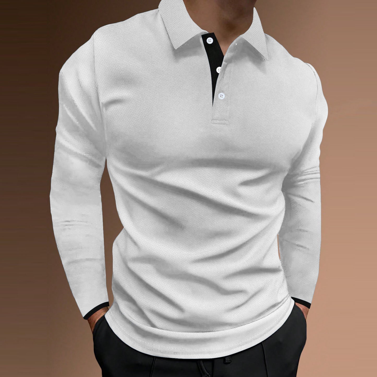 European Size Men's Autumn Sport Fitness Casual Stand Collar Elastic Stripe Long Sleeve Polo