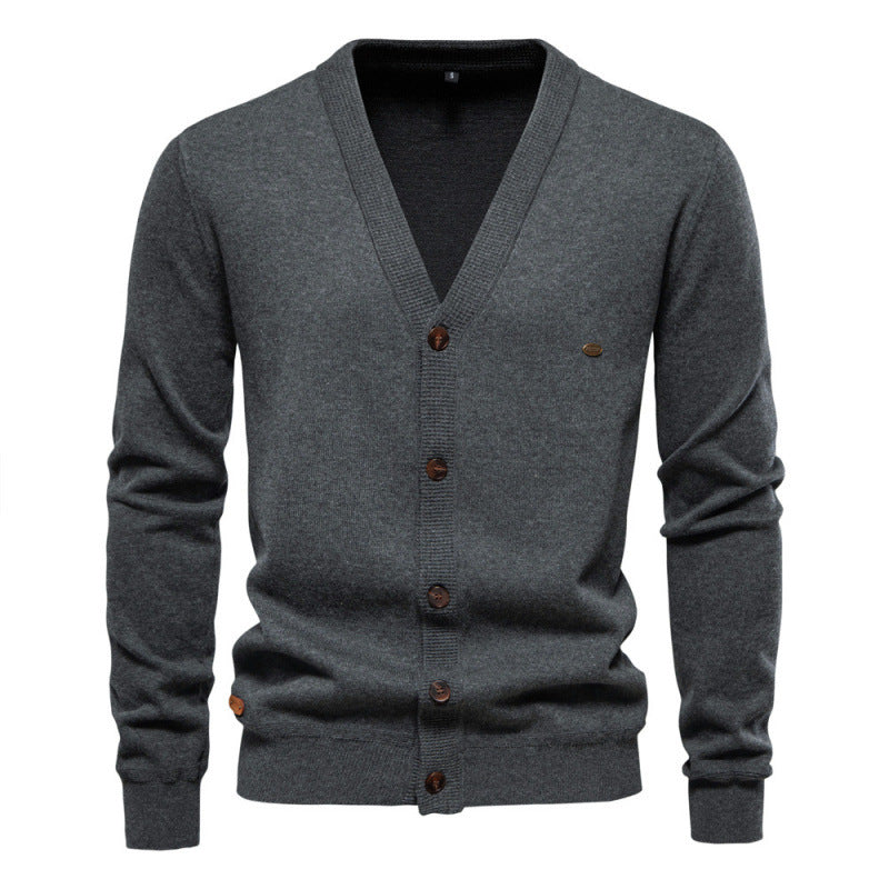 New Men's Cardigan High-Quality Business Solid Color Knitted Sweater