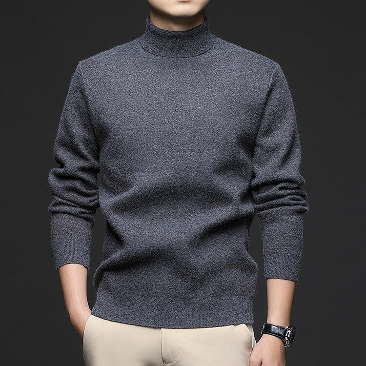 Thickened High-Neck Sweater for Men – Mid-Age & Youth Knitwear with Wool Blend Base Layer