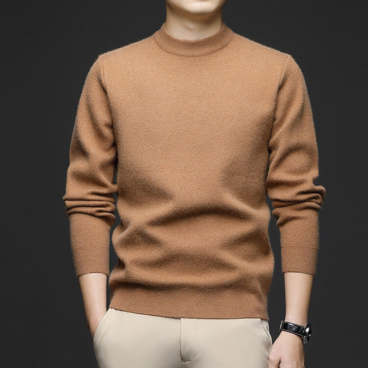 Thickened High-Neck Sweater for Men – Mid-Age & Youth Knitwear with Wool Blend Base Layer