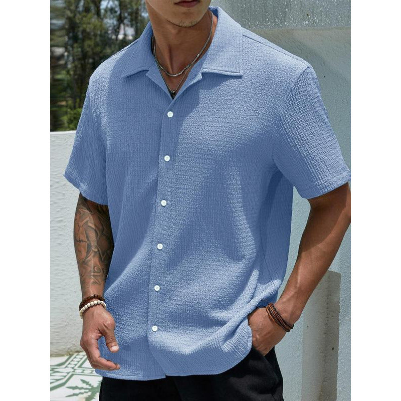 New Men's Knit Texture Button-Up Shirt Classic Casual
