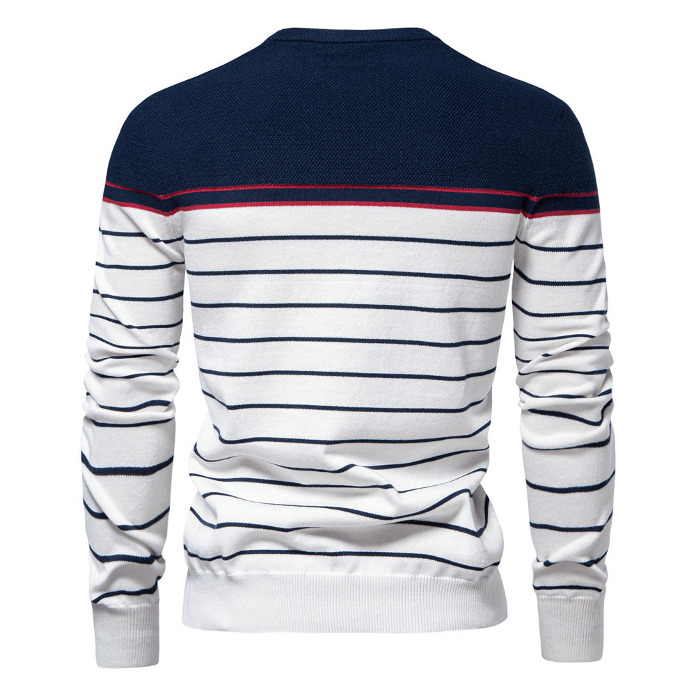 2025 Fall & Winter Men’s Striped Colorblock Knit Sweater - Fashionable Crew Neck Long Sleeve Pullover