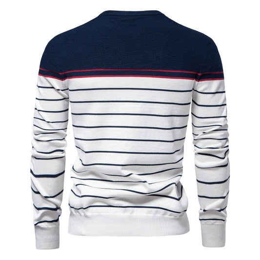 2025 Fall & Winter Men’s Striped Colorblock Knit Sweater - Fashionable Crew Neck Long Sleeve Pullover