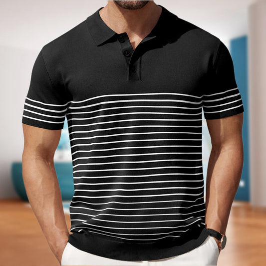 Men's Wear Men's Casual Anti-Pilling Stripe Knitwear Ice Silk Knit Business Polo Shirt
