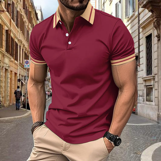 Ins Summer Polo Shirt Color-Block Button Men's Sport Polo Shirt