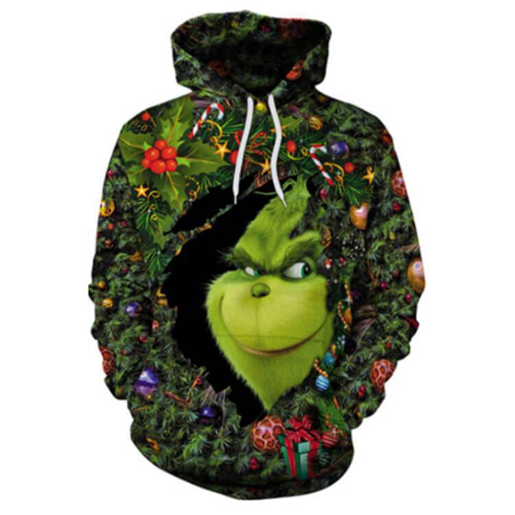 Christmas Grinch Hoodie 3D Digital Print Unisex Casual Long Sleeve Sweatshirt