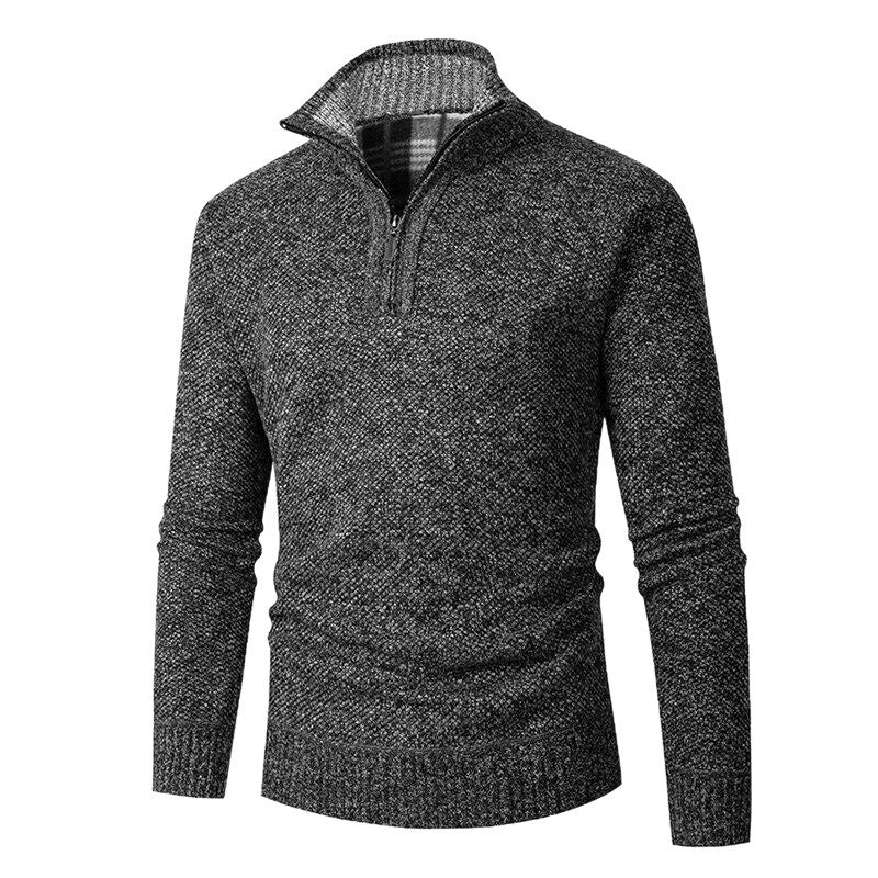 Men's Stand Collar Half-Zip Chunky Knit Sweater Solid Color Pullover
