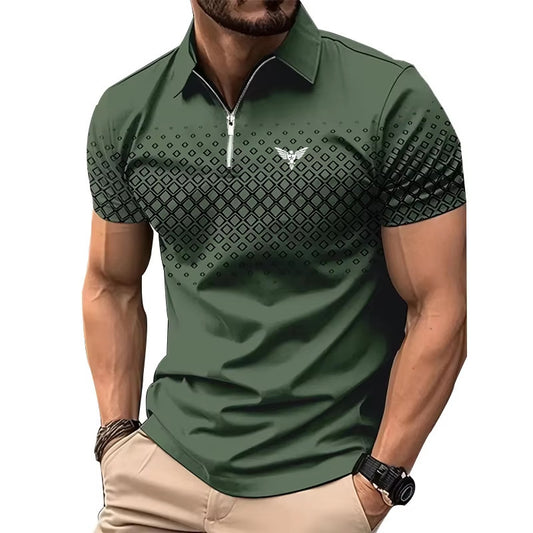 Casual Sport 3D Polo Turn-Down Collar Business Casual Men's Print Men's Wear Summer Short Sleeve Shirt Polo