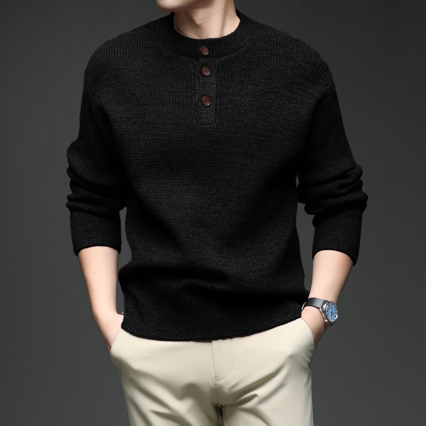 Lazy Style Men's Sweater, Korean Blended Chunky Round Neck Thick Knit Sweater (Wholesale)