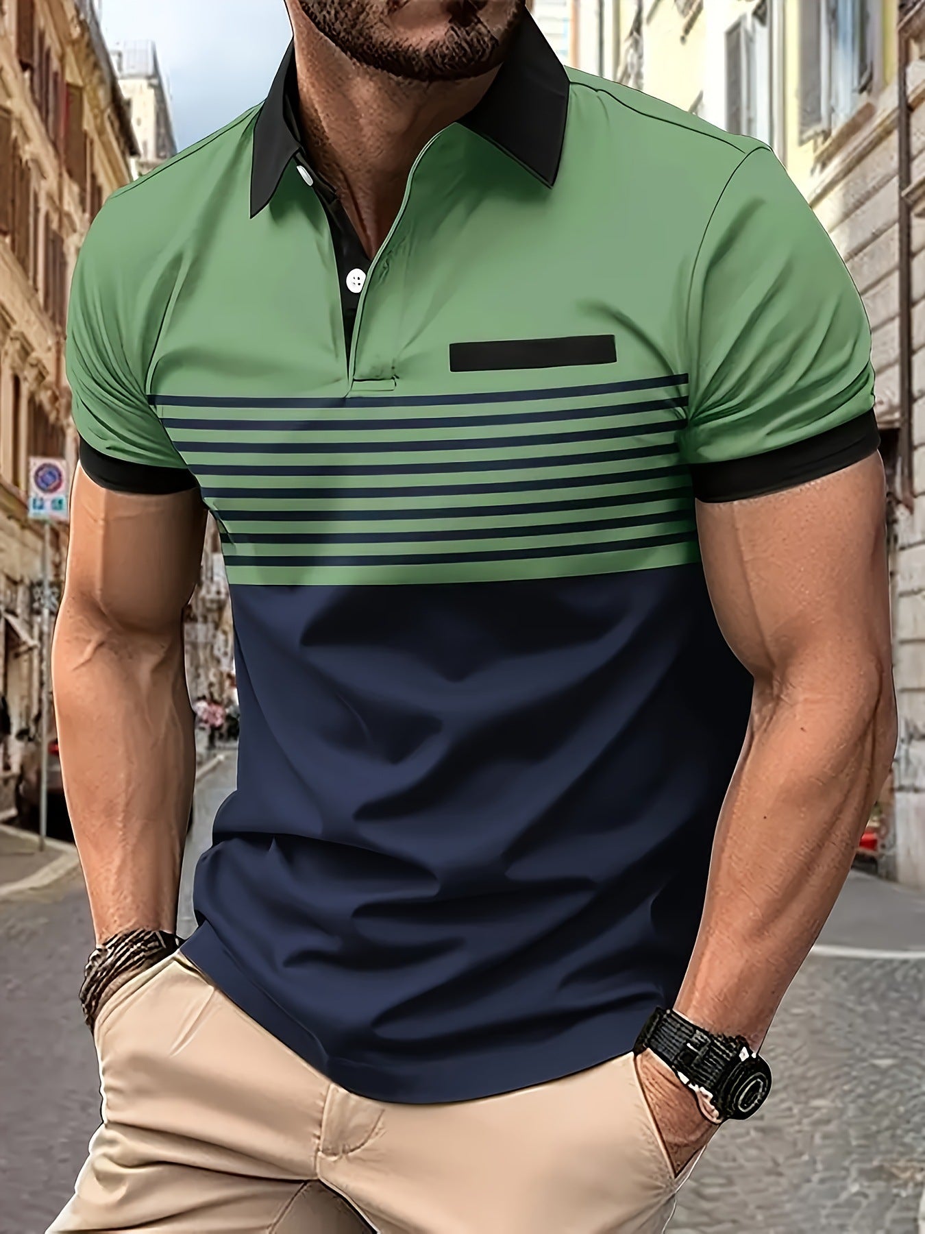 Button Short Sleeve Polo Shirt - 3D