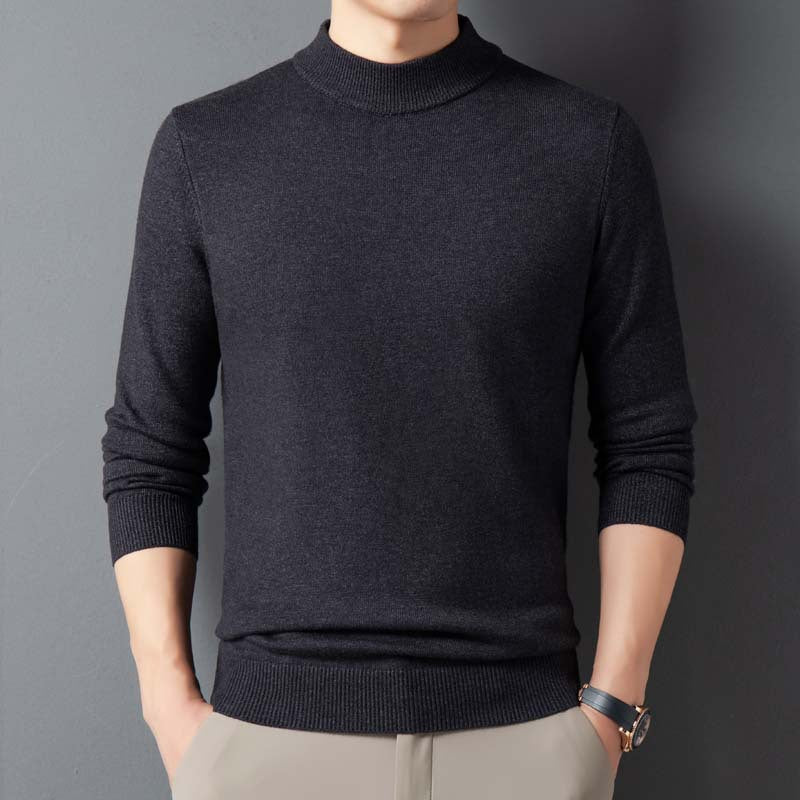 Semi-Turtleneck Thickened Knit Sweater for Winter – Warm Solid Color Men's Pullover Wool Sweater