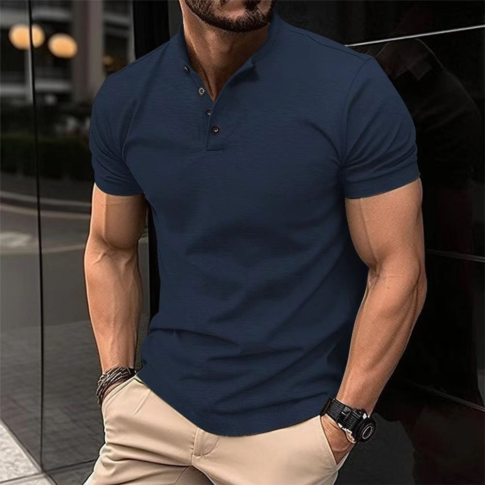 Ins Men's Casual Polo Shirt Summer New Men's Wear Button Henley Polo Short Sleeve