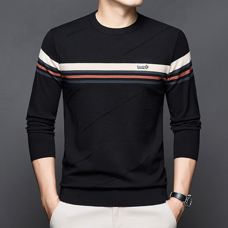 Men’s Casual Color-Block Stripe Knit Sweater – Loose Fit Base Layer