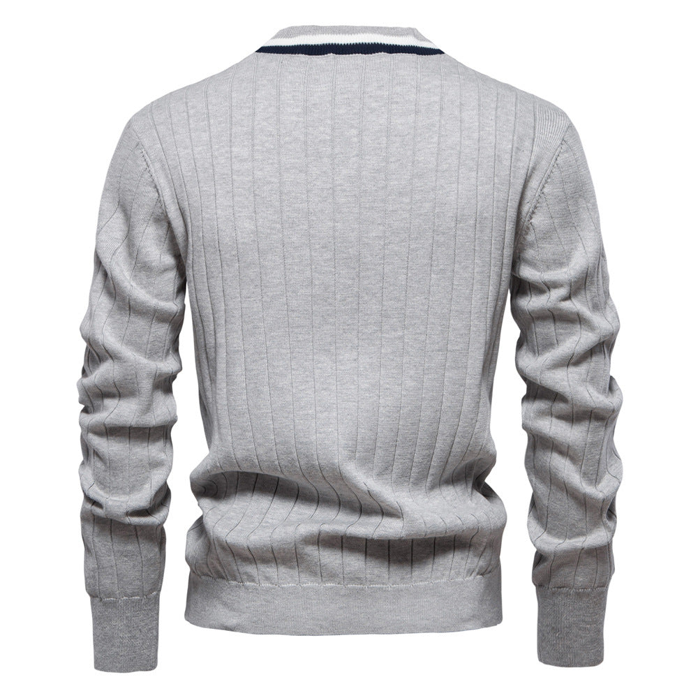 2025 Fall & Winter Men’s V-Neck Cardigan - Trendy Color-Blocked Long Sleeve Knit Sweater
