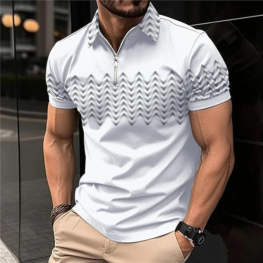 Men's Wear New Independent Site Supply Casual Color-Block Polo Zipper Turn-Down Collar Polo Shirt Short Sleeve