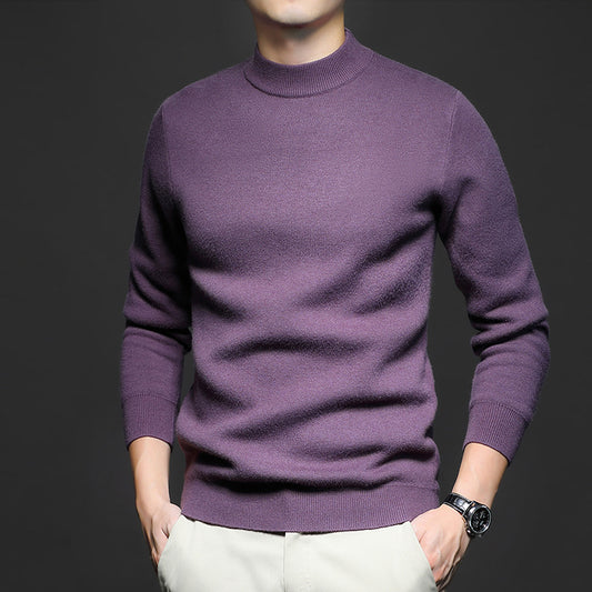 New Season Men's Sweater Solid Color Anti-Pilling Fine Wool Knit Long-Sleeve Mock Neck Top