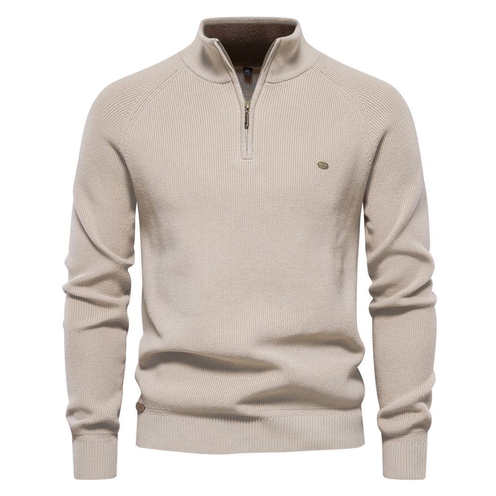 New Men's Long-Sleeve Half-Zip Stand Collar Solid Color Versatile Casual Sweater