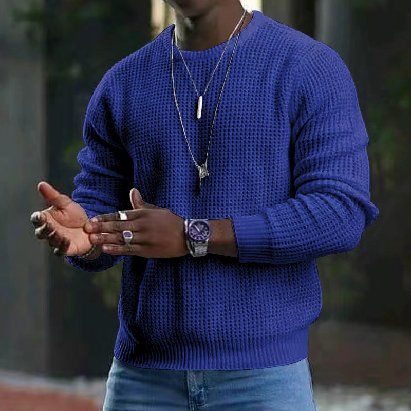 Men’s Solid Color Office Long-Sleeve Knitwear – New Round Neck Pullover