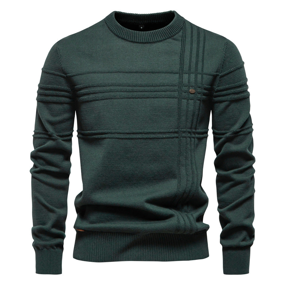 New Men's Round Neck Pullover High-Quality Solid Color Knit Sweater