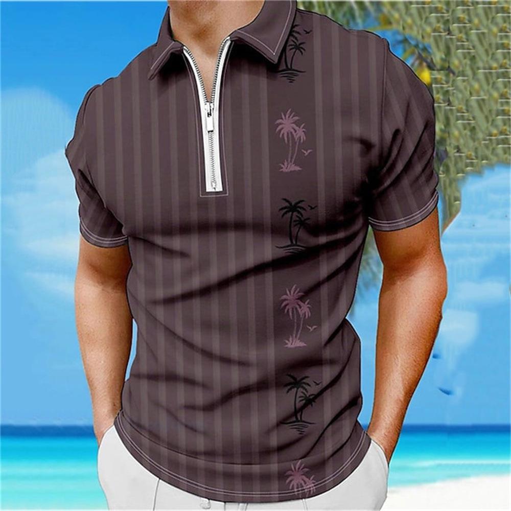 Men's Polo Shirt 3D Digital Print Zipper Short Sleeve Casual Sport Top