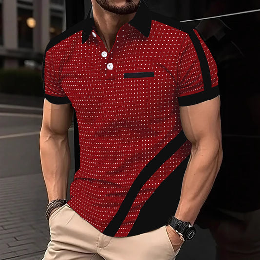 Ins Summer Print Polo Shirt Button Men's Fashion Sport Polo Shirt