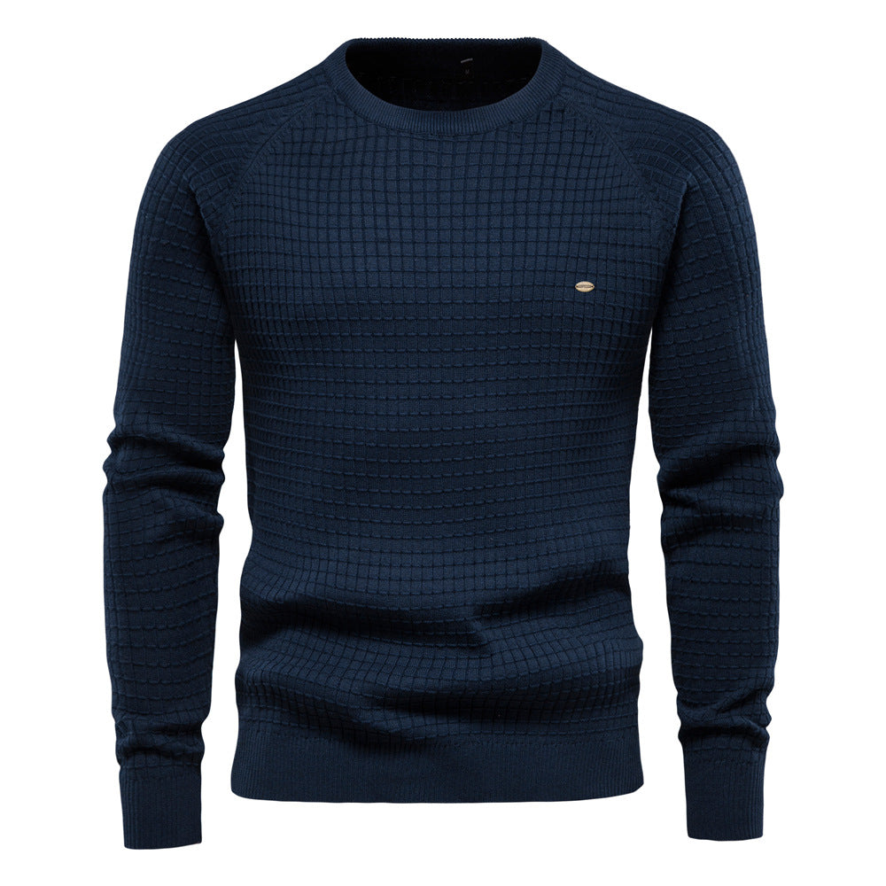 2025 Fall & Winter Men’s Sweater - Solid Color Plaid Pullover Knit Top for Men