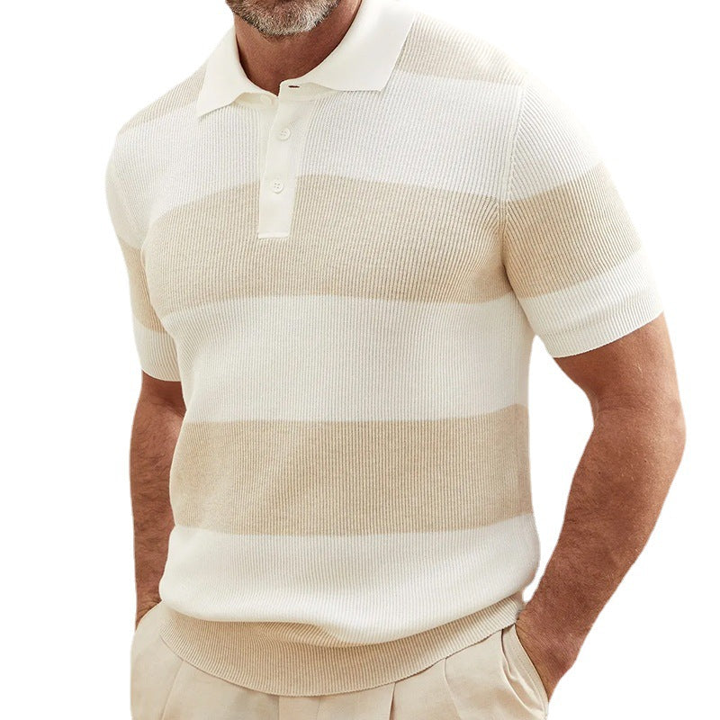 New Polo Shirt Men's Color-Block Short Sleeve Turn-Down Collar Knit Shirt Muscle Men's Wear