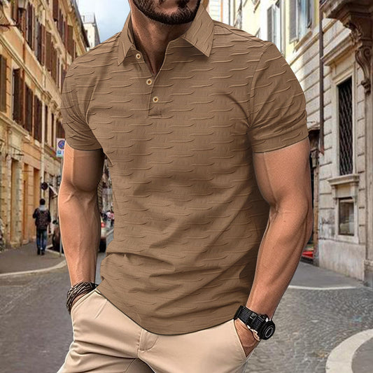 Ins Summer New Minimalist Solid Color Men's Button Jacquard Casual Short Sleeve Polo Shirt