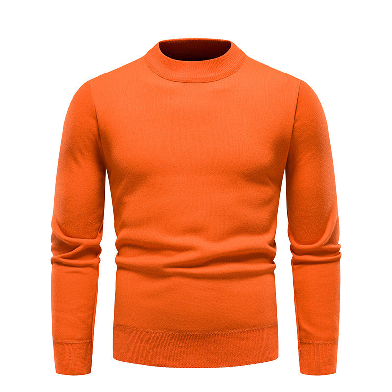 Solid Color Round Neck Fleece-Lined Knit Sweater Men's Long-Sleeve Base Layer T-Shirt