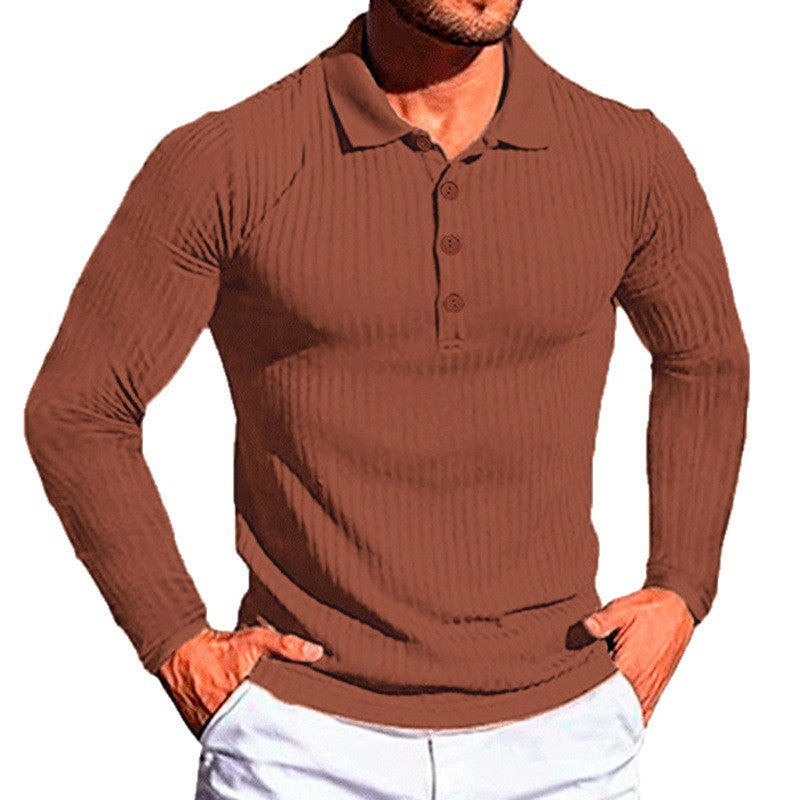 Wish Men's Summer Sport Fitness Casual Stand Collar Elastic Stripe Long Sleeve Polo Shirt Men