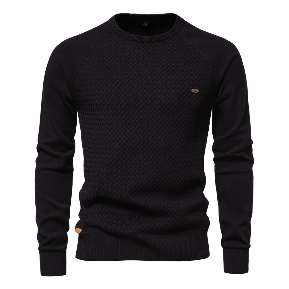 New Cotton Men's Sweater, Solid Color Raglan Sleeve Pullover Knit Top