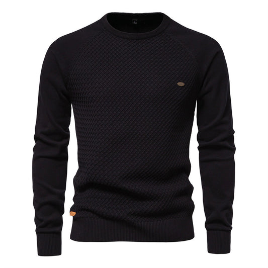 New Cotton Men's Sweater, Solid Color Raglan Sleeve Pullover Knit Top